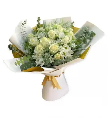 Beyaz Gül Papatya Tasarım Buket 