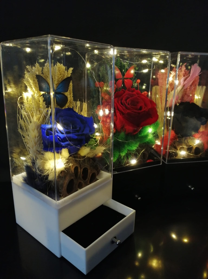 Uzun kare çekmeceli şoklanmış Gül 